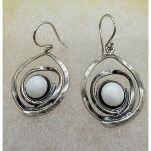 Elegant Silver and White Swirl Earrings
